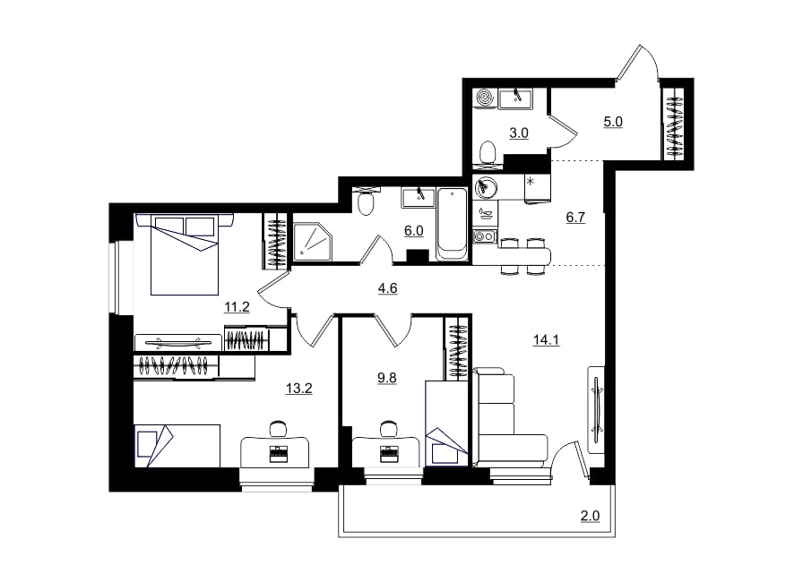 планировка квартиры 76 м2